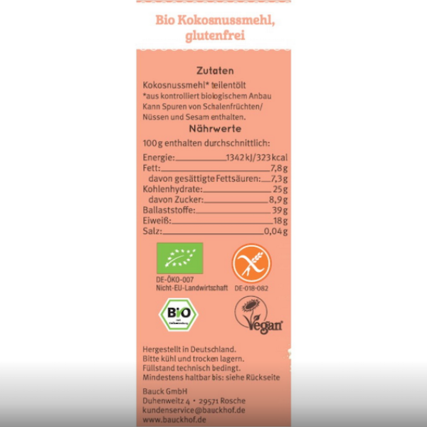 Bio Kokosmehl - glutenfrei - vom Bauckhof - Produktbeschreibung